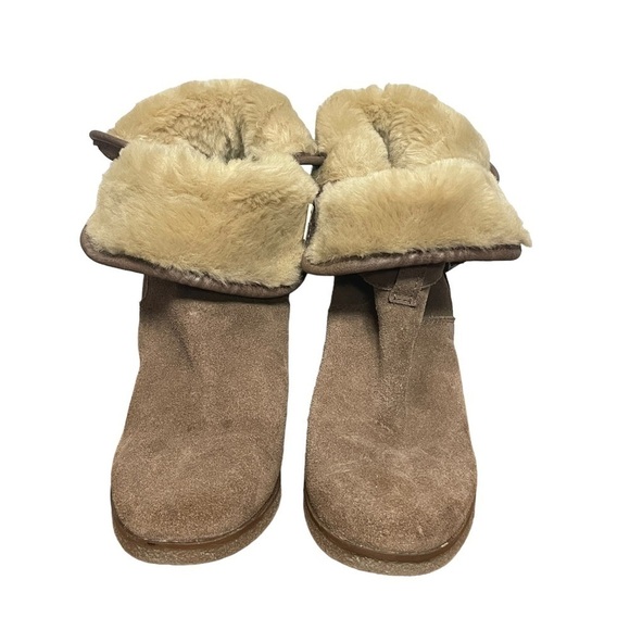 Kurt Geiger Tan Suede Double Buckle Heeled Boot With Shearling Lining, 9.5 - Picture 7 of 10